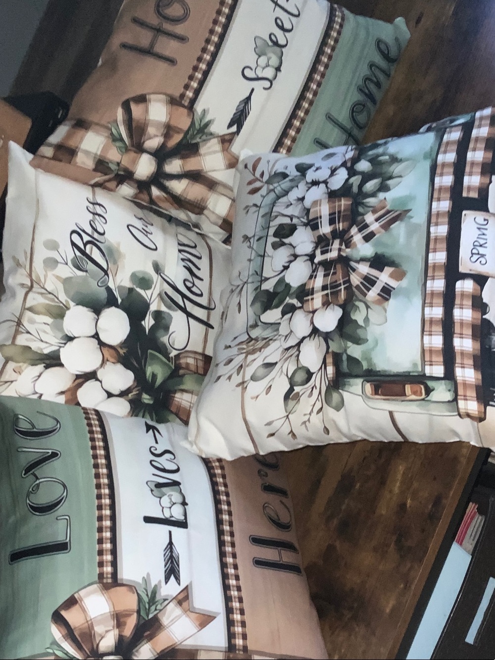 Floral Cotton Boll Decorative Throw Pillow Covers - Tan & Sage